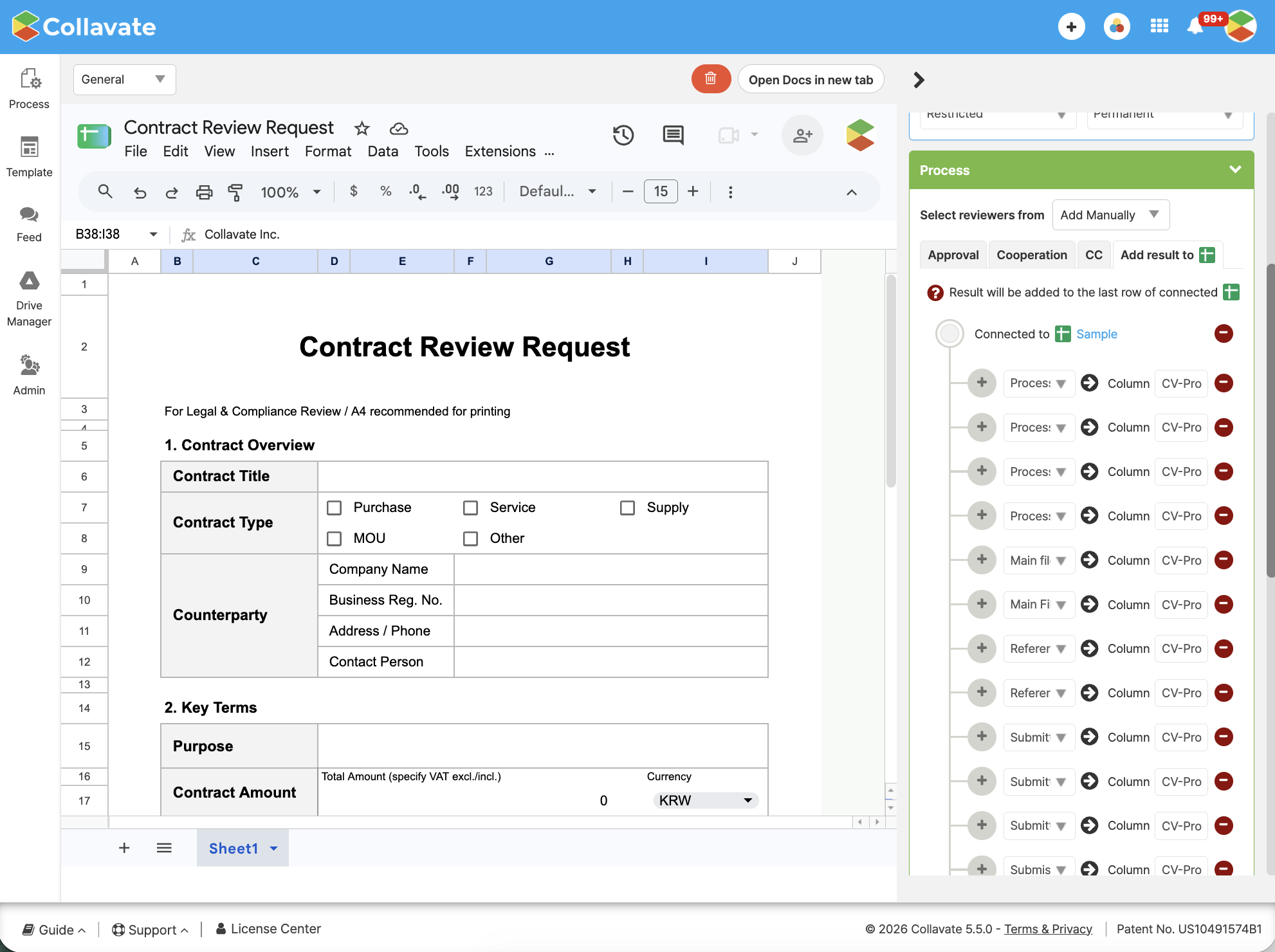 Connected Ledger settings in the template editor