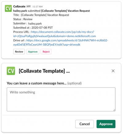slack collavate document approval app